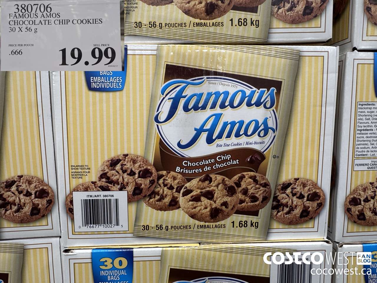380706 FAMOUS AMOS CHOCOLATE CHIP COOKIES 30 X 56 g $19.99