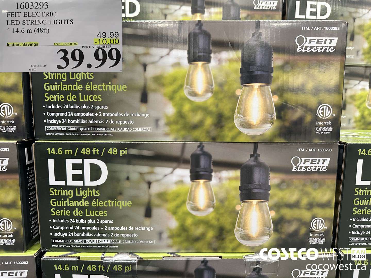 1603293 FEIT ELECTRIC LED STRING LIGHTS 14.6 M (48FT) ($10.00 INSTANT SAVINGS EXPIRES ON 2025-03-02) $39.99