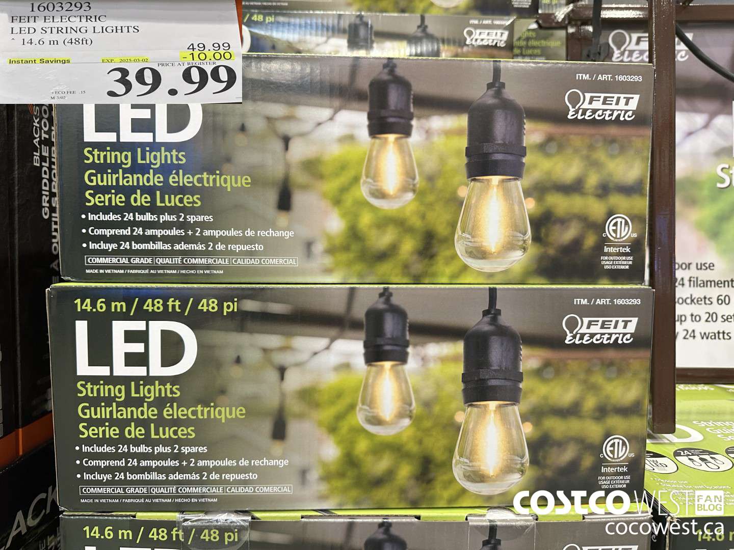 1603293 FEIT ELECTRIC LED STRING LIGHTS 14.6 M (48FT) ($10.00 INSTANT SAVINGS EXPIRES ON 2025-03-02) $39.99