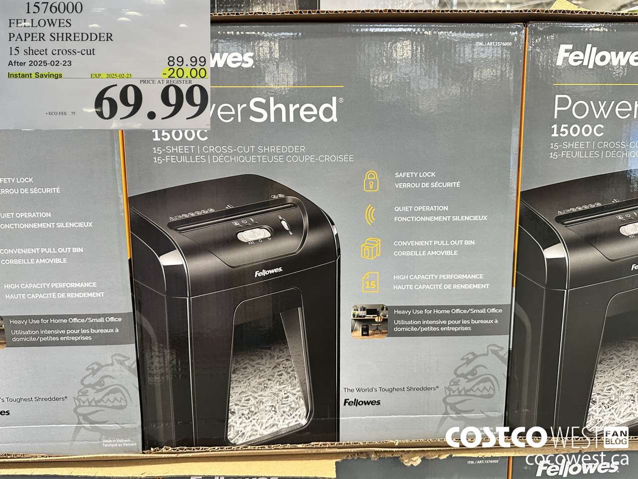 1576000 FELLOWES PAPER SHREDDER 15 SHEET CROSS-CUT ($20.00 INSTANT SAVINGS EXPIRES ON 2025-02-23) $69.99