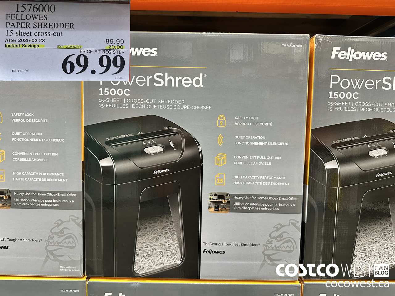 1576000 FELLOWES PAPER SHREDDER 15 SHEET CROSS-CUT ($20.00 INSTANT SAVINGS EXPIRES ON 2025-02-23) $69.99