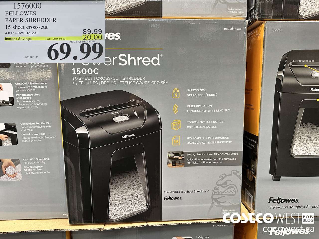 1576000 FELLOWES PAPER SHREDDER 15 SHEET CROSS-CUT ($20.00 INSTANT SAVINGS EXPIRES ON 2025-02-23) $69.99