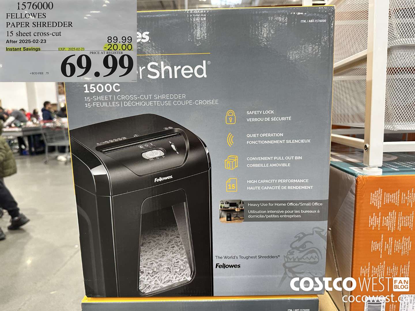 1576000 FELLOWES PAPER SHREDDER 15 SHEET CROSS-CUT ($20.00 INSTANT SAVINGS EXPIRES ON 2025-02-23) $69.99