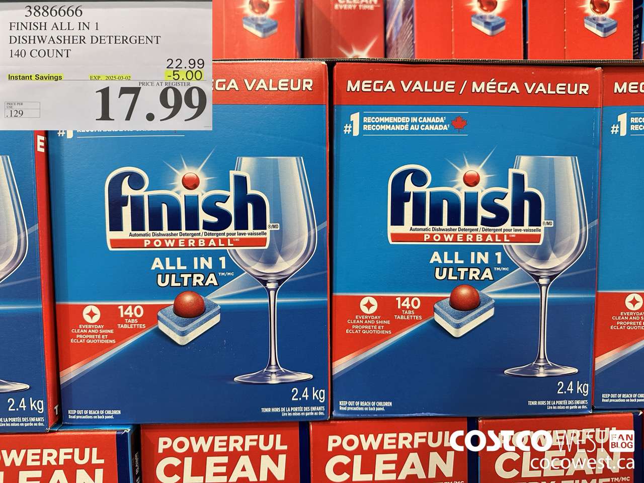 3886666 FINISH ALL IN 1 DISHWASHER DETERGENT 140 COUNT ($5.00 INSTANT SAVINGS EXPIRES ON 2025-03-02) $17.99