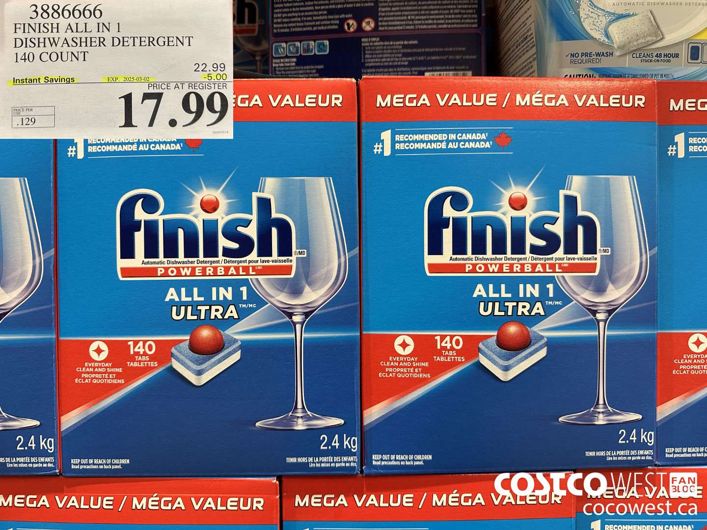 3886666 FINISH ALL IN 1 DISHWASHER DETERGENT 140 COUNT ($5.00 INSTANT SAVINGS EXPIRES ON 2025-03-02) $17.99