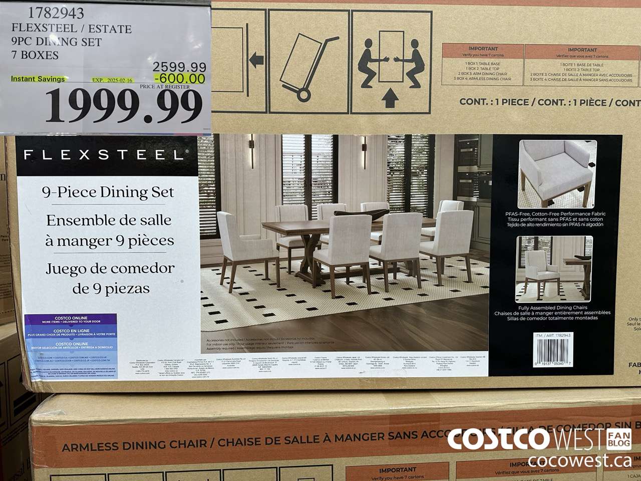 1782943 FLEXSTEEL / ESTATE 9PC DINING SET 7 BOXES ($600.00 INSTANT SAVINGS EXPIRES ON 2025-02-16) $1999.99