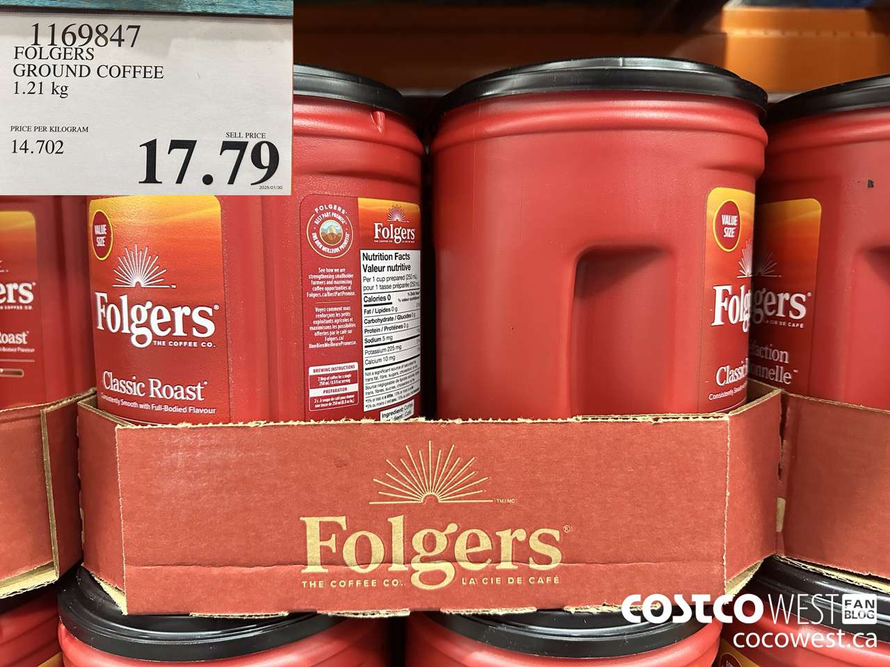 1169847 FOLGERS GROUND COFFEE 1.21 KG $17.79