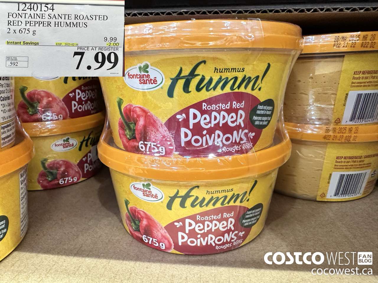 1240154 FONTAINE SANTE ROASTED RED PEPPER HUMMUS 2 X 675G ($2.00 INSTANT SAVINGS EXPIRES ON 2025-02-16) $7.99