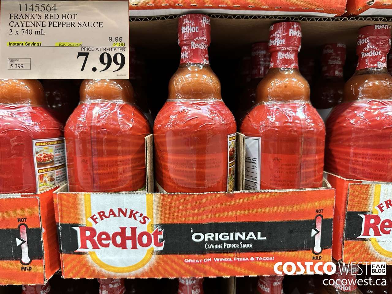 1145564 FRANKS RED HOT CAYENNE PEPPER SAUCE 2 x 740 mL ($2.00 INSTANT SAVINGS EXPIRES ON 2025-02-09) $7.99