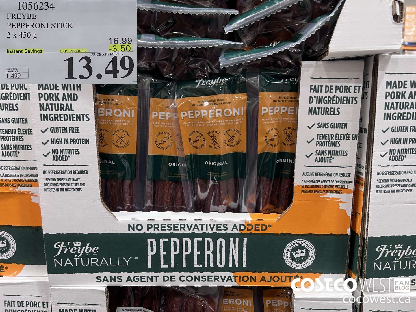 1056234 FREYBE PEPPERONI STICK 2 x 450g ($3.50 INSTANT SAVINGS EXPIRES ON 2025-02-09) $13.49