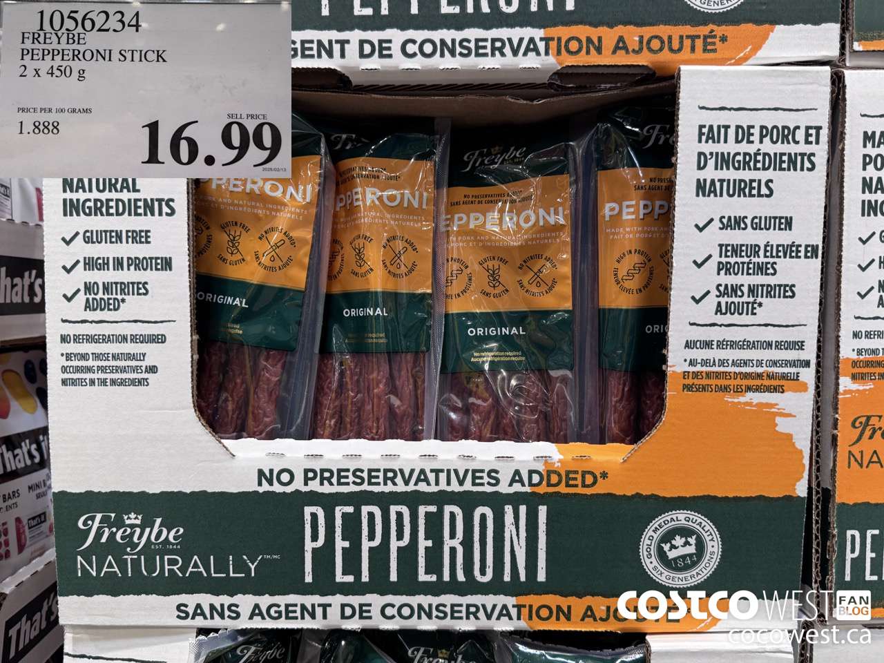 1056234 FREYBE PEPPERONI STICK 2 x 450g $16.99