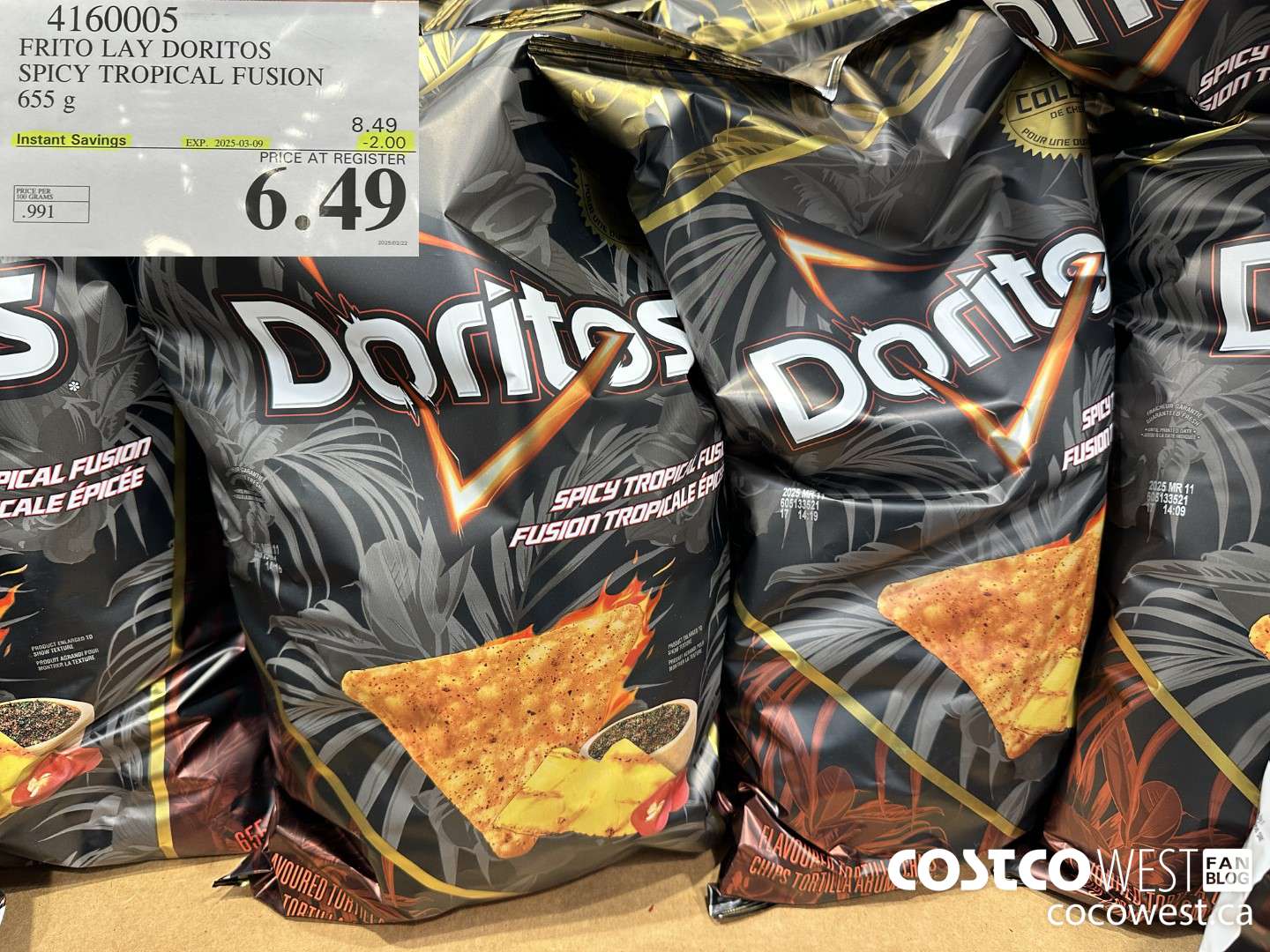 4160005 FRITO LAY DORITOS SPICY TROPICAL FUSION 655G ($2.00 INSTANT SAVINGS EXPIRES ON 2025-03-09) $6.49