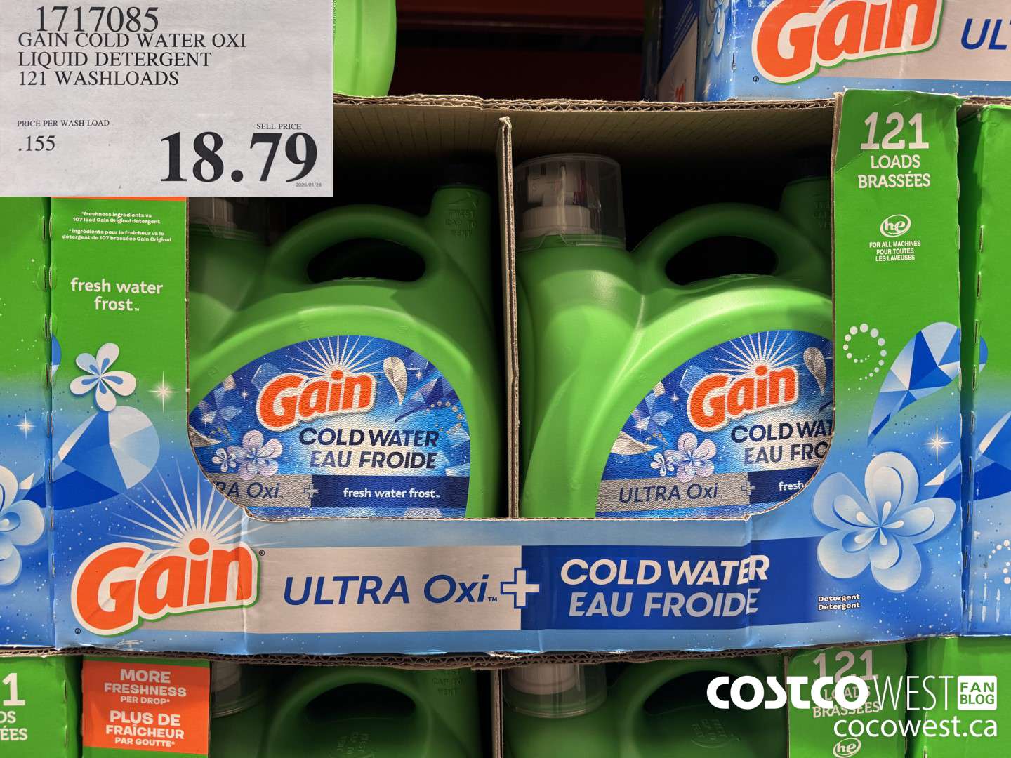 1717085 GAIN COLD WATER OXI LIQUID DETERGENT 121 WASHLOADS $18.79