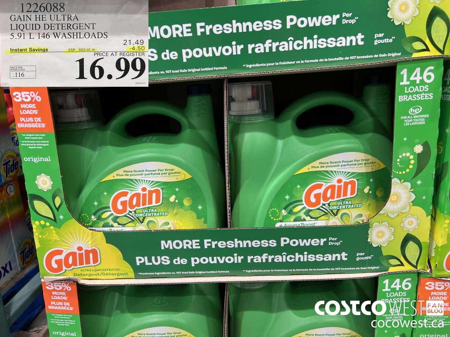 1226088 GAIN HE ULTRA LIQUID DETERGENT 5.91 L 146 WASHLOADS ($4.50 INSTANT SAVINGS EXPIRES ON 2025-02-16) $16.99