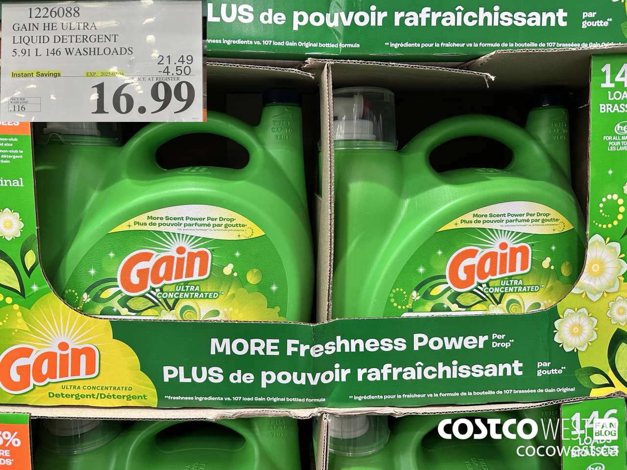 1226088 GAIN HE ULTRA LIQUID DETERGENT 5.91 L 146 WASHLOADS ($4.50 INSTANT SAVINGS EXPIRES ON 2025-02-16) $16.99