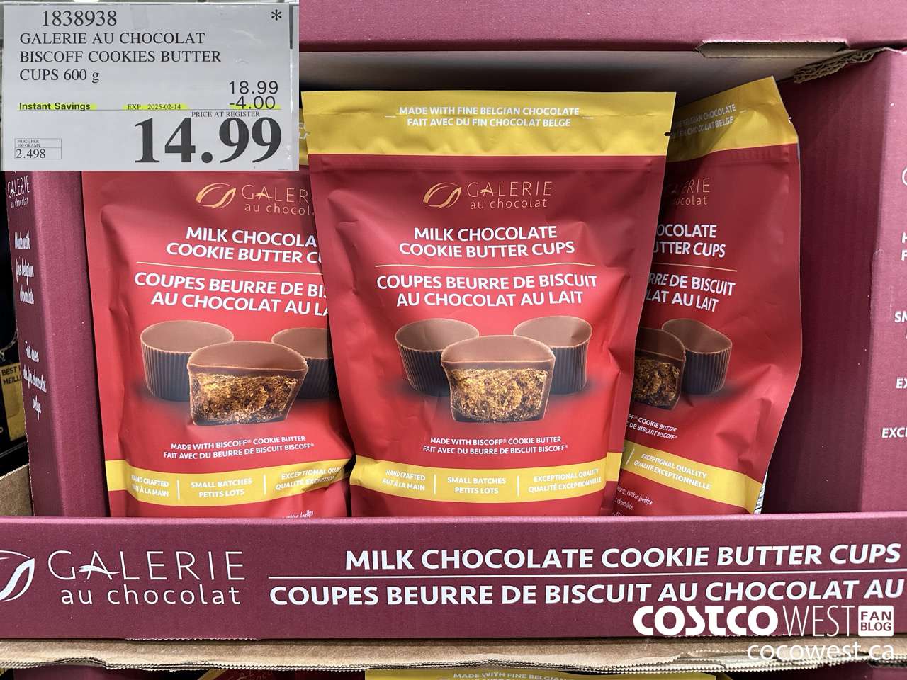 1838938 GALERIE AU CHOCOLAT BISCOFF COOKIES BUTTER CUPS 600G ($4.00 INSTANT SAVINGS EXPIRES ON 2025-02-14) $14.99