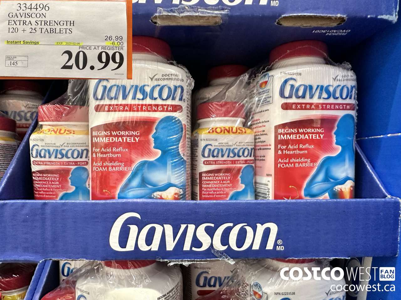 334496 GAVISCON EXTRA STRENGTH 120 + 25 TABLETS ($6.00 INSTANT SAVINGS EXPIRES ON 2025-02-09) $20.99