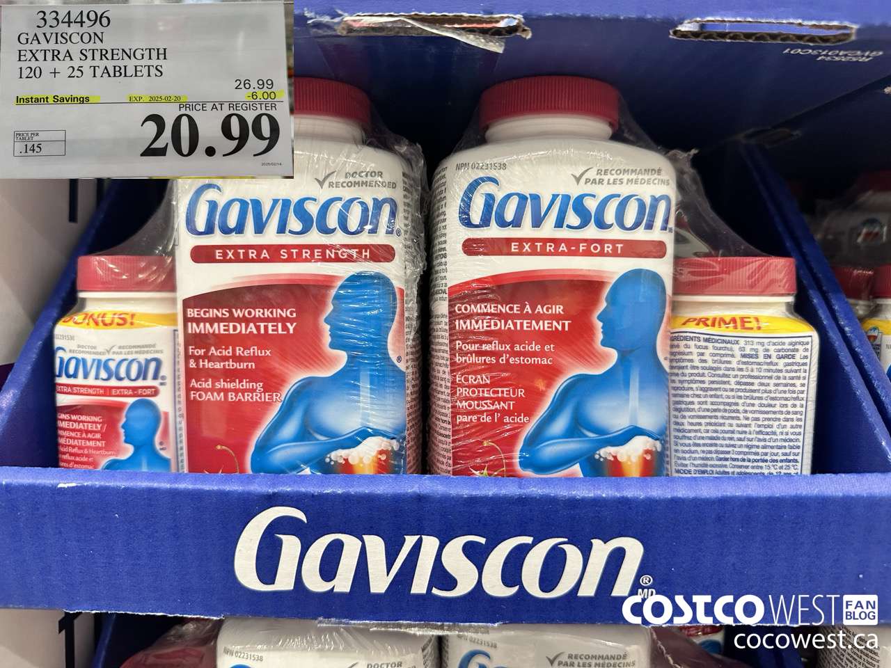334496 GAVISCON EXTRA STRENGTH 120 + 25 TABLETS ($6.00 INSTANT SAVINGS EXPIRES ON 2025-02-20) $20.99