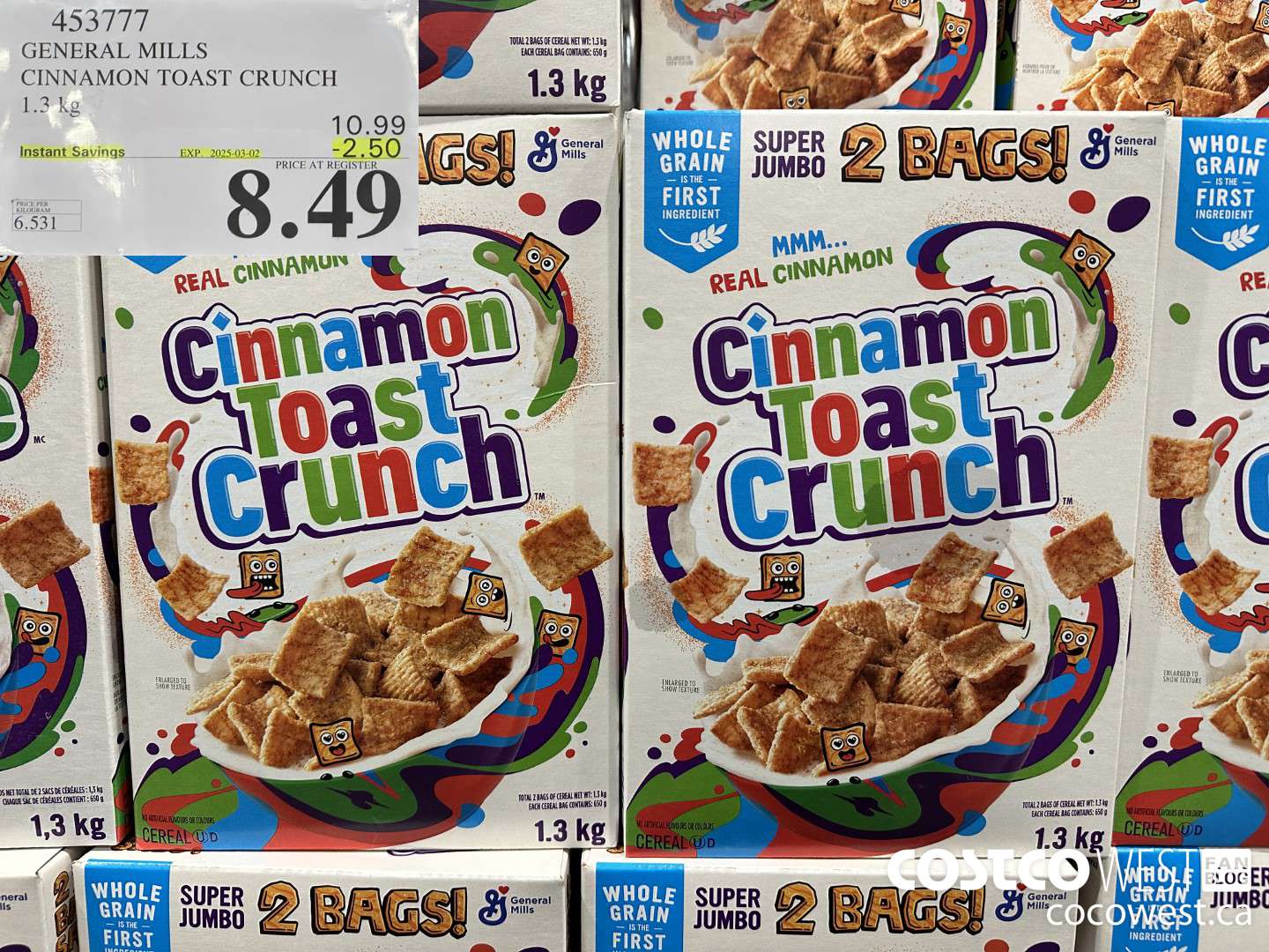 453777 GENERAL MILLS CINNAMON TOAST CRUNCH 1.3 kg ($2.50 INSTANT SAVINGS EXPIRES ON 2025-03-02) $8.49