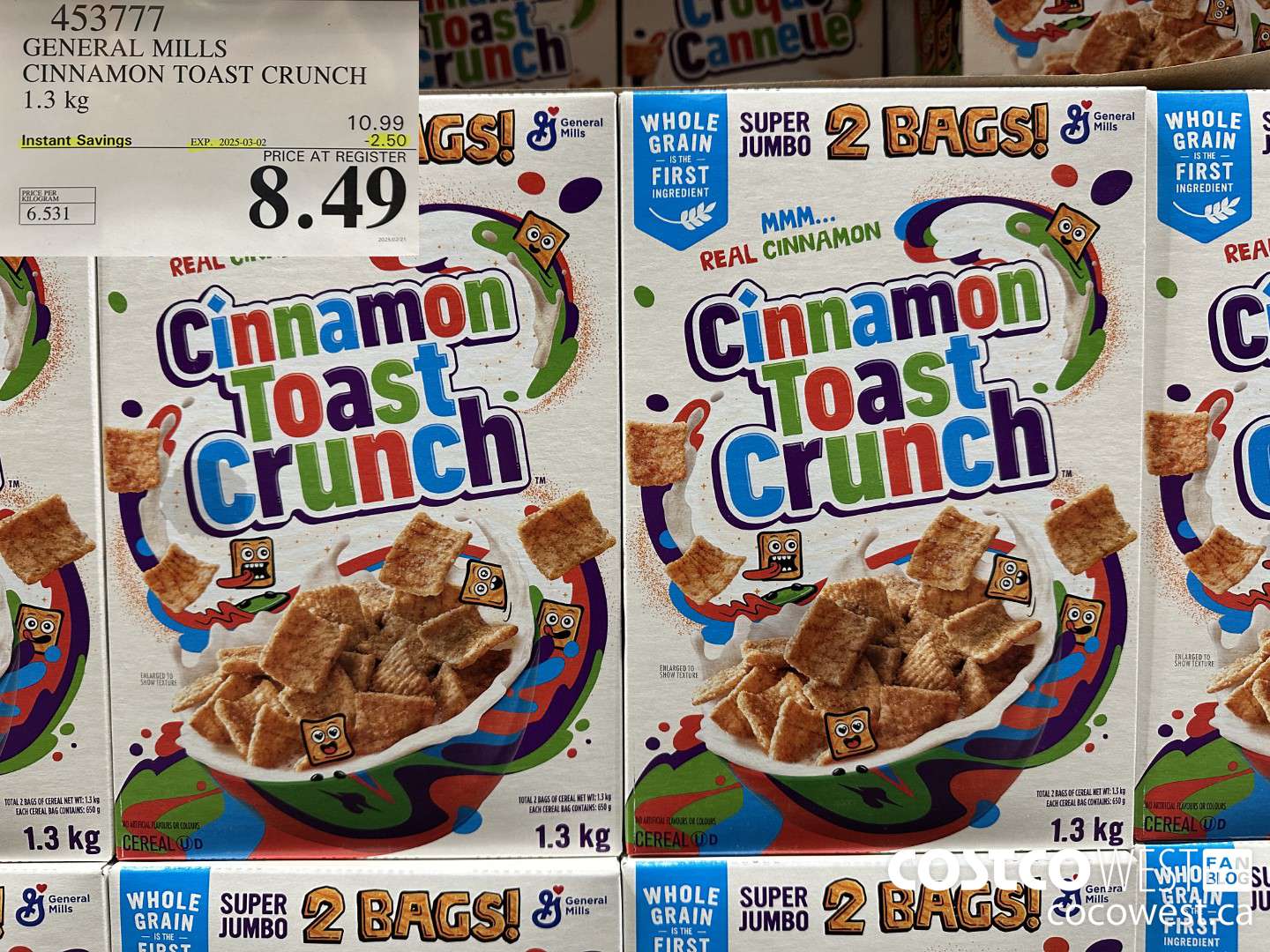453777 GENERAL MILLS CINNAMON TOAST CRUNCH 1.3 kg ($2.50 INSTANT SAVINGS EXPIRES ON 2025-03-02) $8.49