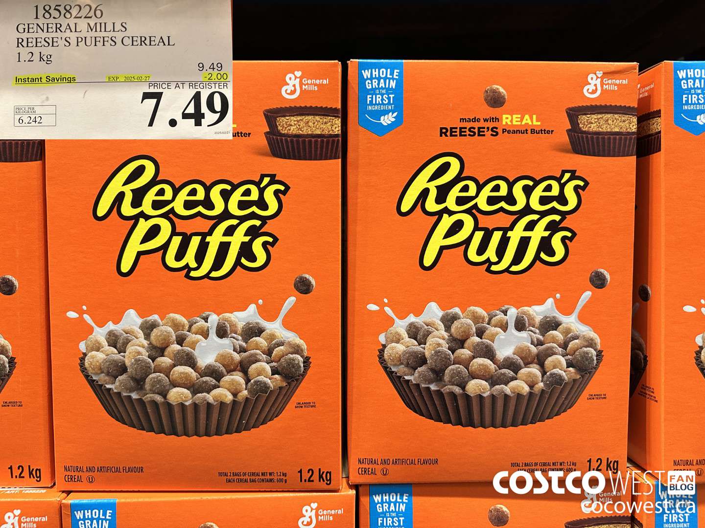 1858226 GENERAL MILLS REESE'S PUFFS CEREAL 1.2KG ($2.00 INSTANT SAVINGS EXPIRES ON 2025-02-27) $7.49