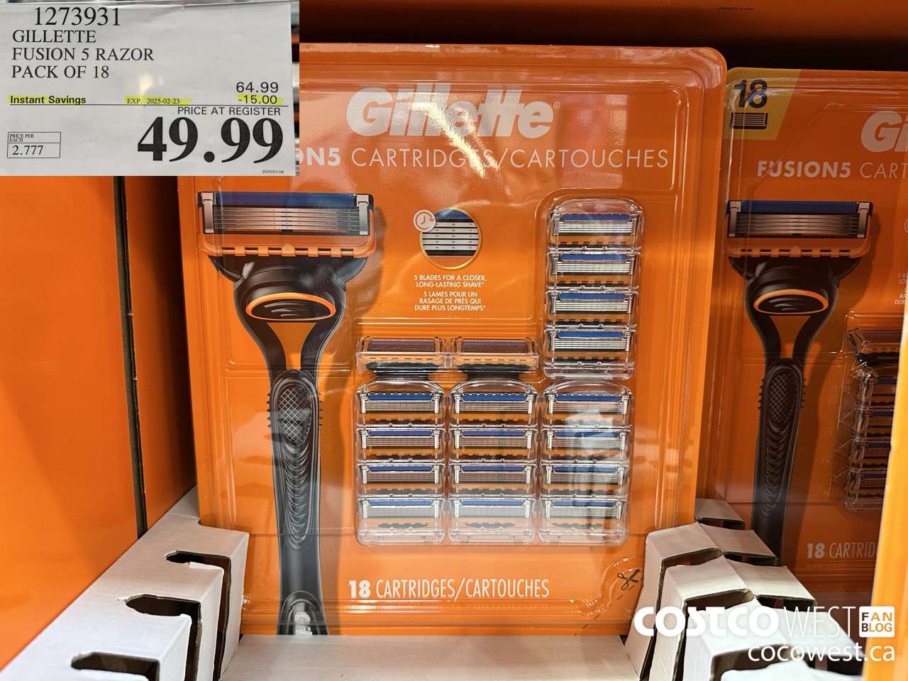 1273931 GILLETTE FUSIONS CARTRIDGES PACK OF 18 ($15.00 INSTANT SAVINGS EXPIRES ON 2025-02-23) $49.99