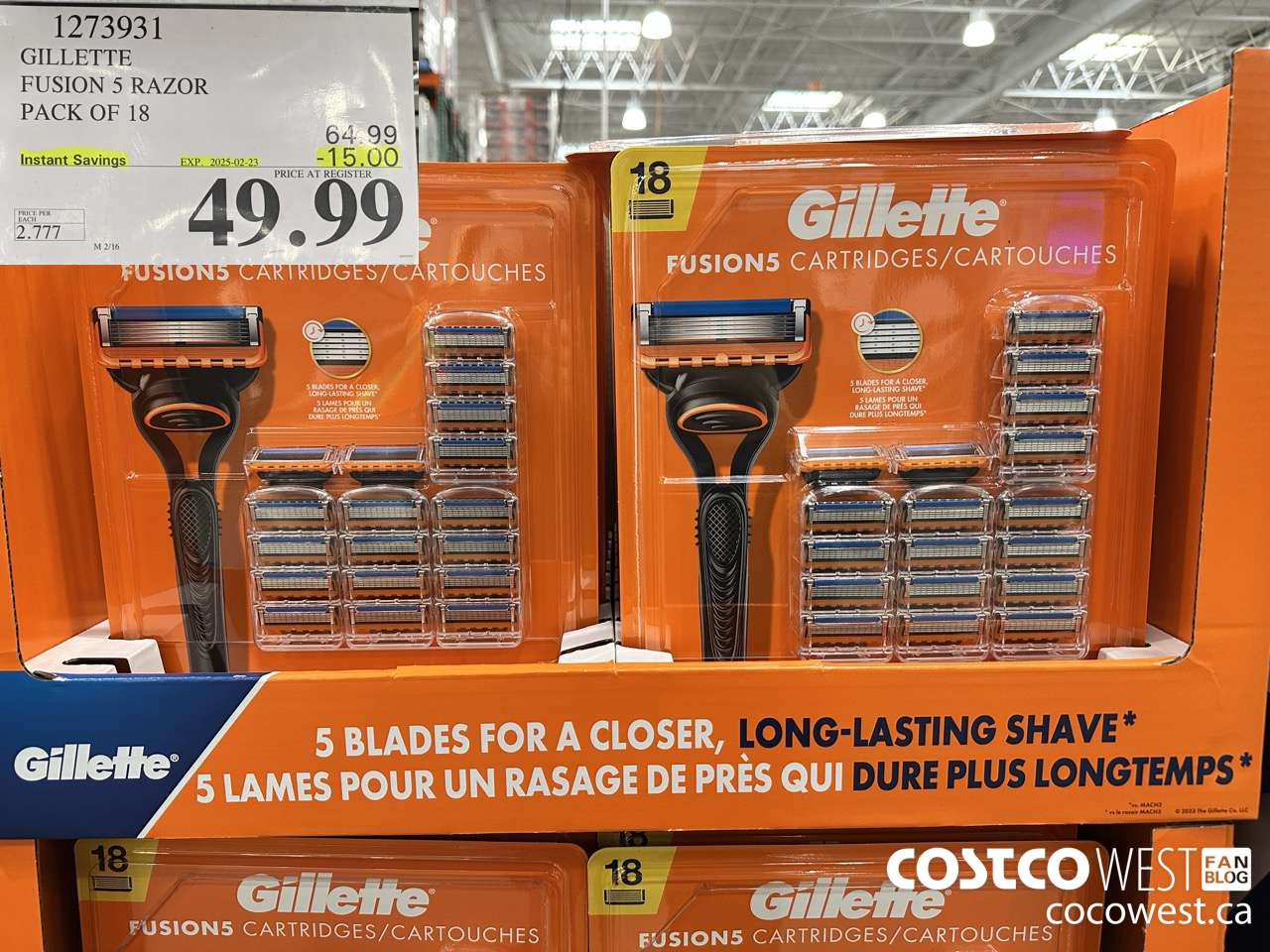 1273931 GILLETTE FUSIONS CARTRIDGES PACK OF 18 ($15.00 INSTANT SAVINGS EXPIRES ON 2025-02-23) $49.99