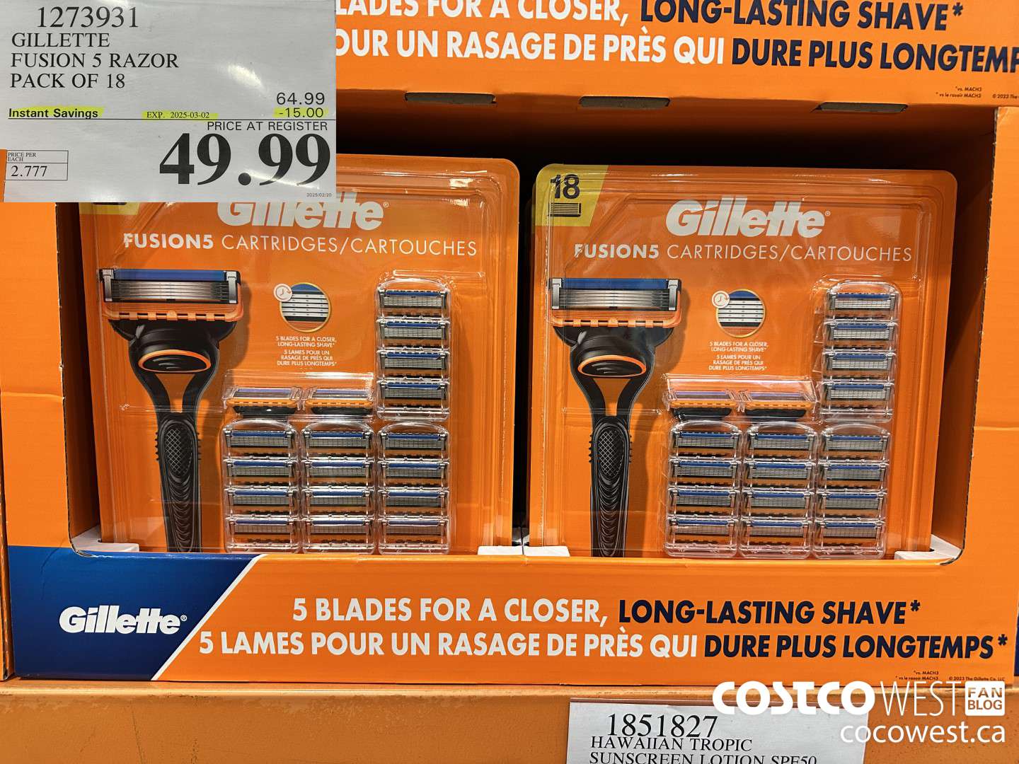 1273931 GILLETTE FUSIONS CARTRIDGES PACK OF 18 ($15.00 INSTANT SAVINGS EXPIRES ON 2025-03-02) $49.99