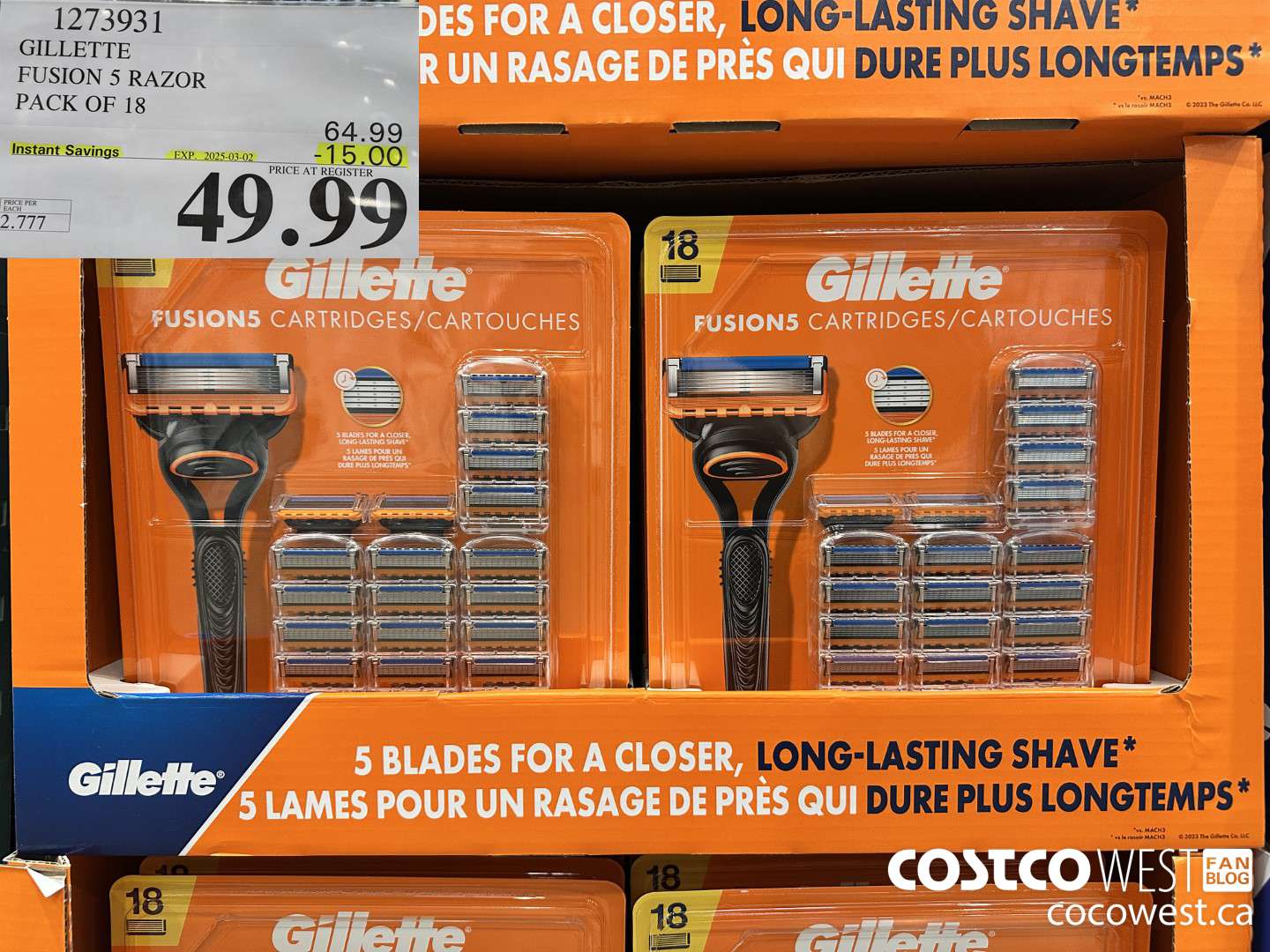 1273931 GILLETTE FUSIONS CARTRIDGES PACK OF 18 ($15.00 INSTANT SAVINGS EXPIRES ON 2025-03-02) $49.99