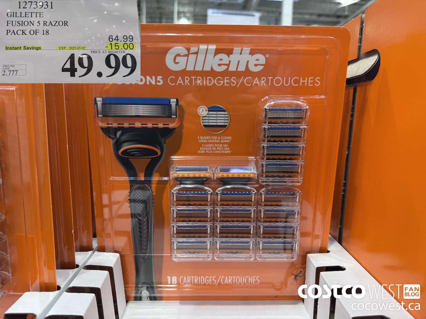 1273931 GILLETTE FUSIONS CARTRIDGES PACK OF 18 ($15.00 INSTANT SAVINGS EXPIRES ON 2025-03-02) $49.99