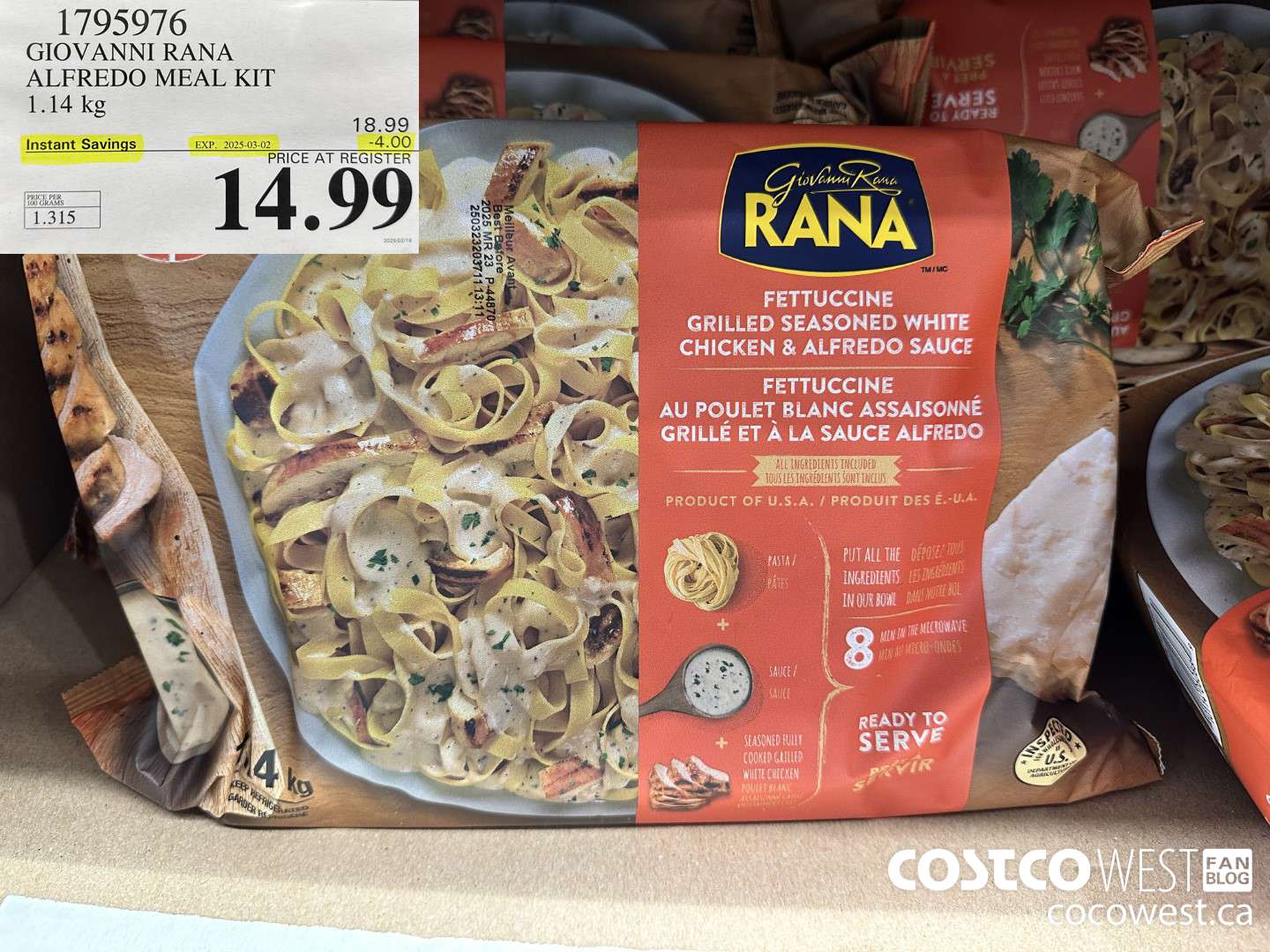 1795976 GIOVANNI RANA ALFREDO MEAL KIT 1.14KG ($4.00 INSTANT SAVINGS EXPIRES ON 2025-03-02) $14.99