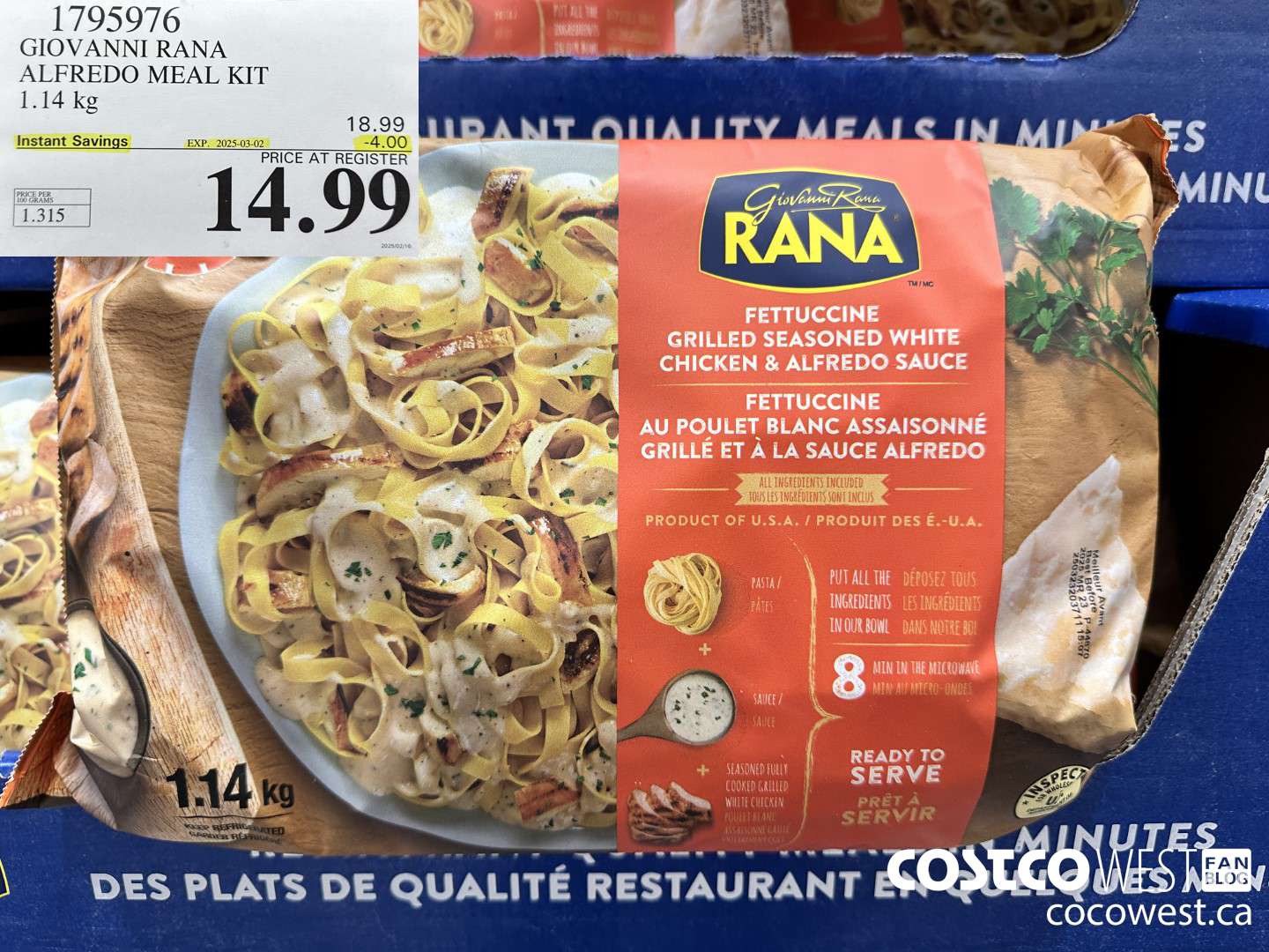1795976 GIOVANNI RANA ALFREDO MEAL KIT 1.14KG ($4.00 INSTANT SAVINGS EXPIRES ON 2025-03-02) $14.99