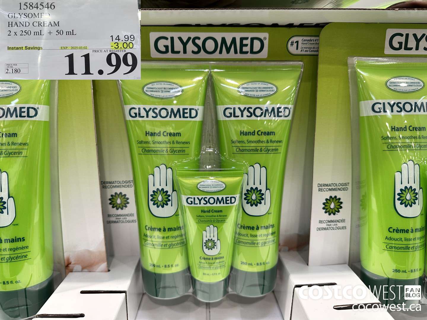 1584546 GLYSOMED HAND CREAM 2 x 250 mL + 50 mL  ($3.00 INSTANT SAVINGS EXPIRES ON 2025-03-02) $11.99