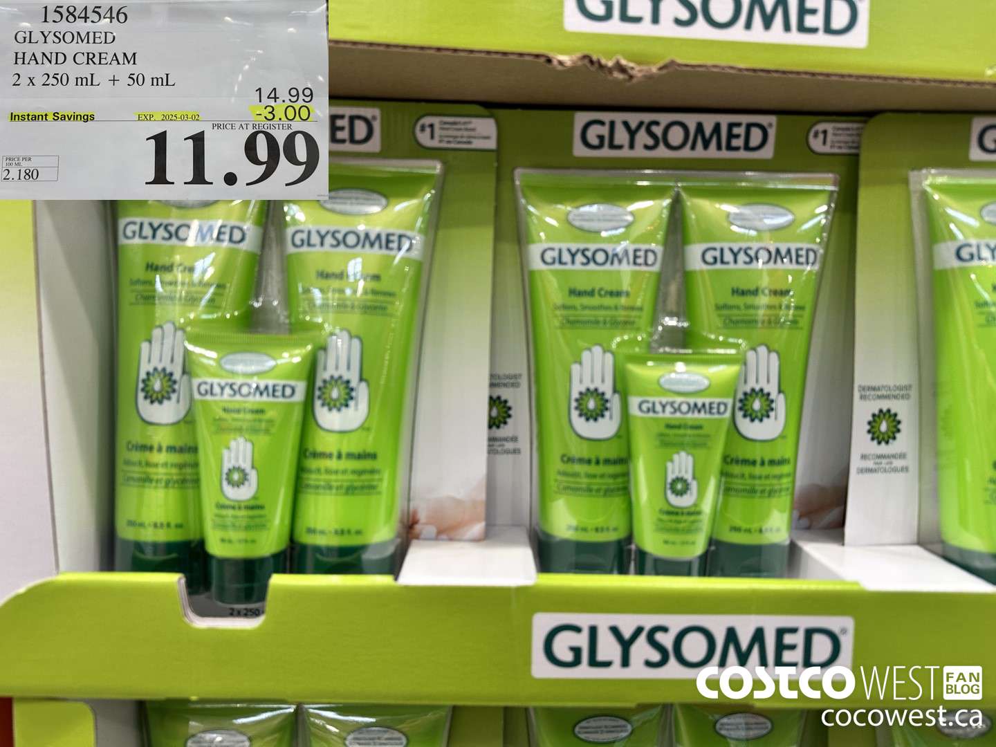 1584546 GLYSOMED HAND CREAM 2 x 250 mL + 50 mL  ($3.00 INSTANT SAVINGS EXPIRES ON 2025-03-02) $11.99