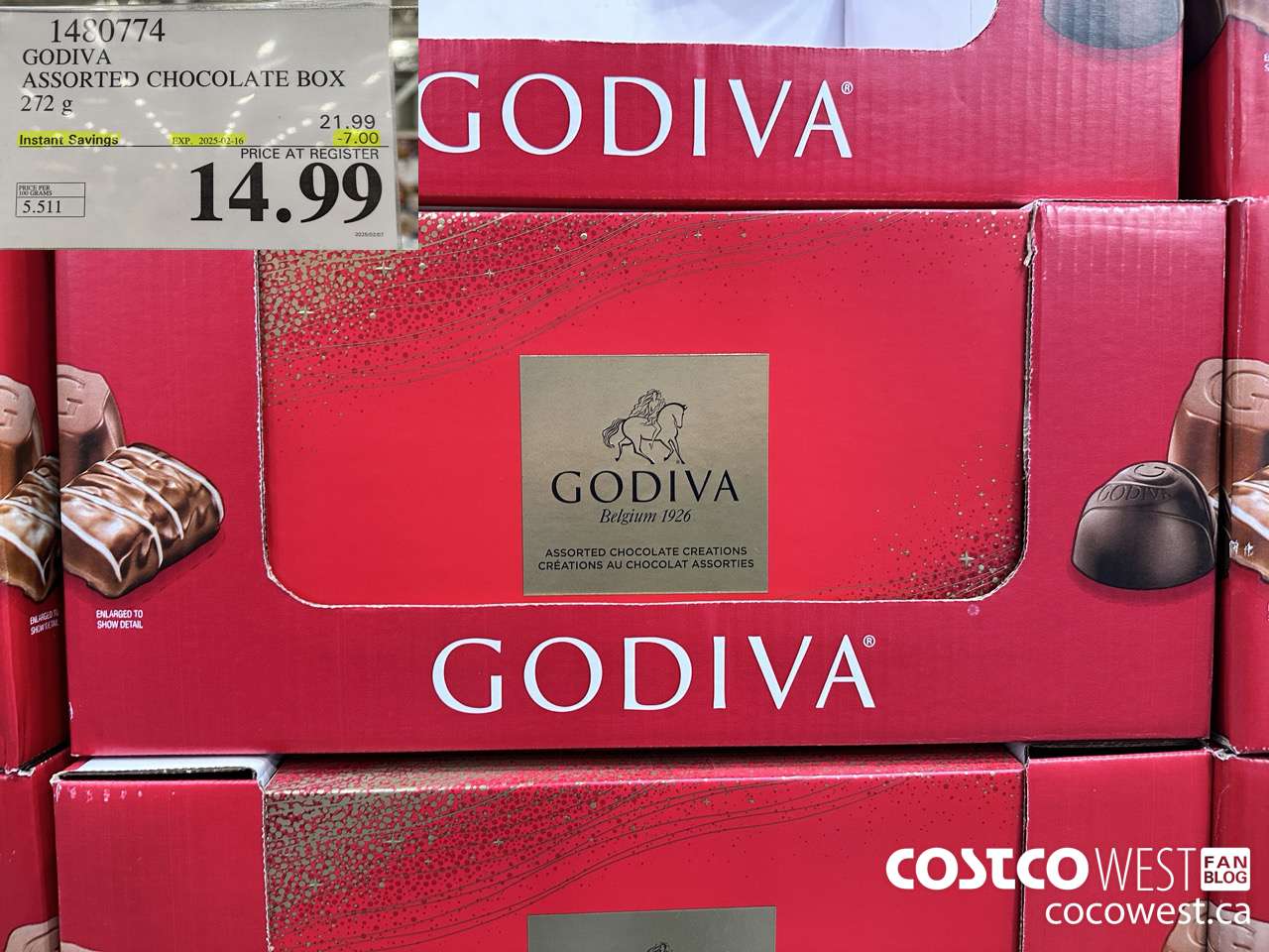 1480774 GODIVA ASSORTED CHOCOLATES 272 G ($7.00 INSTANT SAVINGS EXPIRES ON 2025-02-16) $14.99