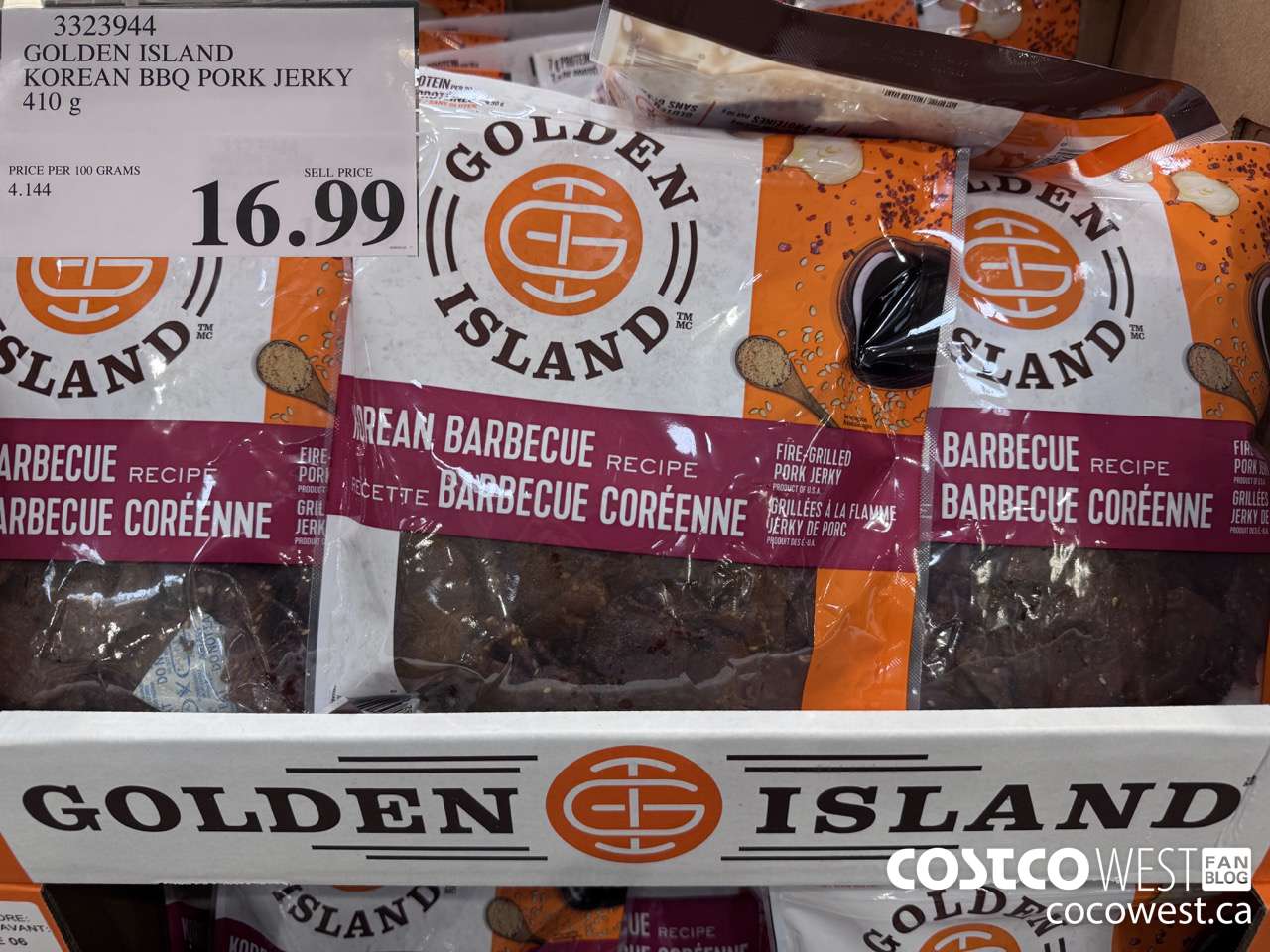 3323944 GOLDEN ISLAND KOREAN BBQ PORK JERKY 410G $16.99