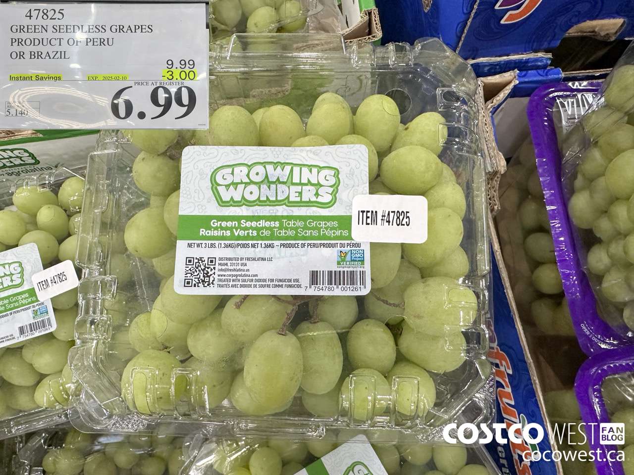 47825 GREEN SEEDLESS GRAPES PRODUCT OF PERU OR BRAZIL ($3.00 INSTANT SAVINGS EXPIRES ON 2025-02-10) $6.99