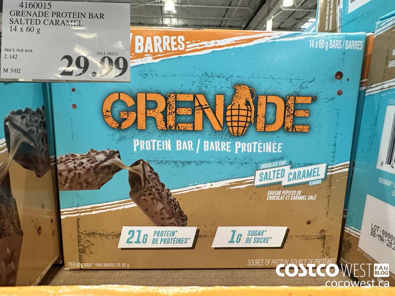 4160015 GRENADE PROTEIN BAR SALTED CARAMEL 14 X 60 G $29.99