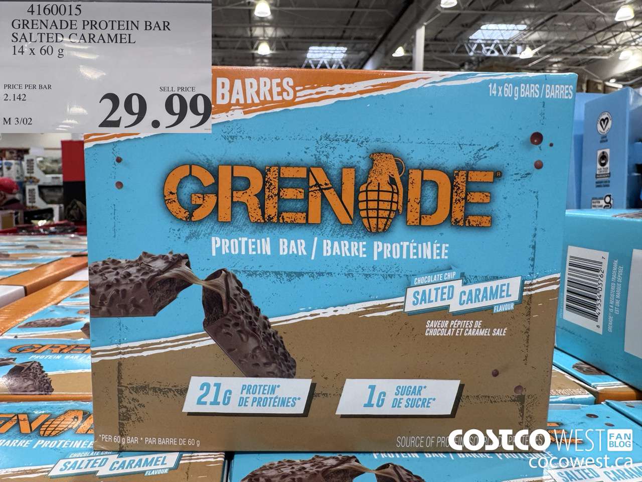 4160015 GRENADE PROTEIN BAR SALTED CARAMEL 14 X 60 G $29.99