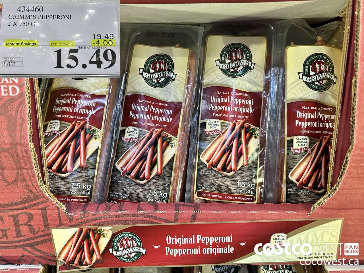 434460 GRIMM'S NATURAL FRESH PEPPERONI 2 x 750 g ($4.00 INSTANT SAVINGS EXPIRES ON 2025-02-09) $15.49