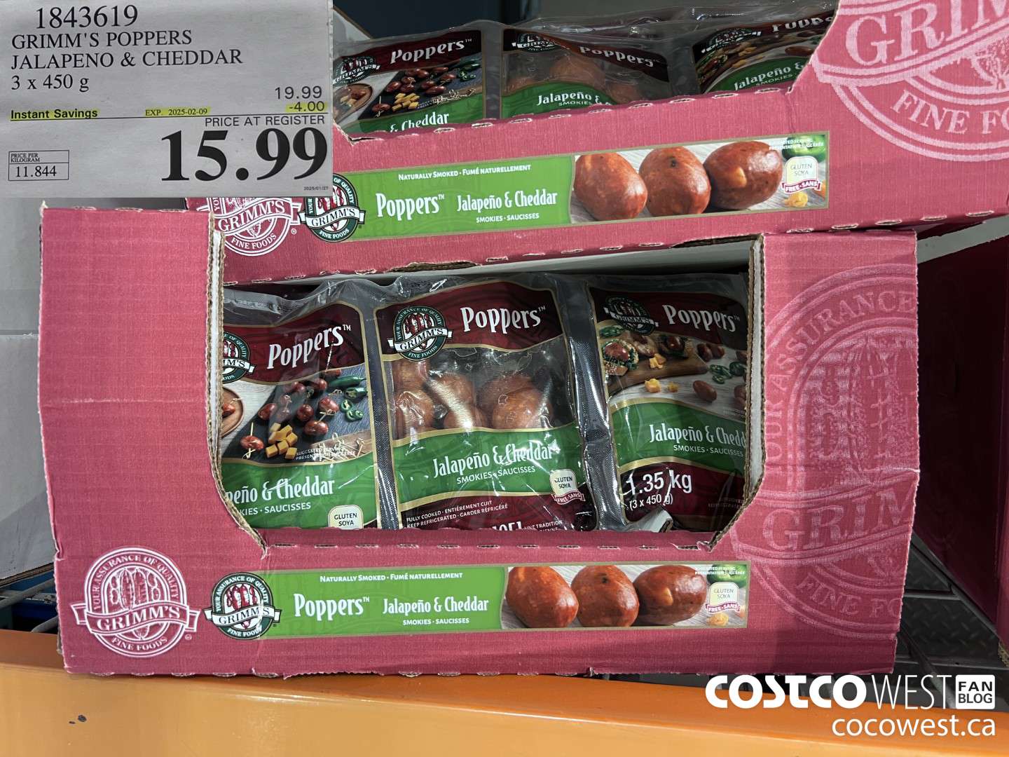 1843619 GRIMM'S POPPERS JALAPENO & CHEDDAR 3 X450G ($4.00 INSTANT SAVINGS EXPIRES ON 2025-02-09) $15.99