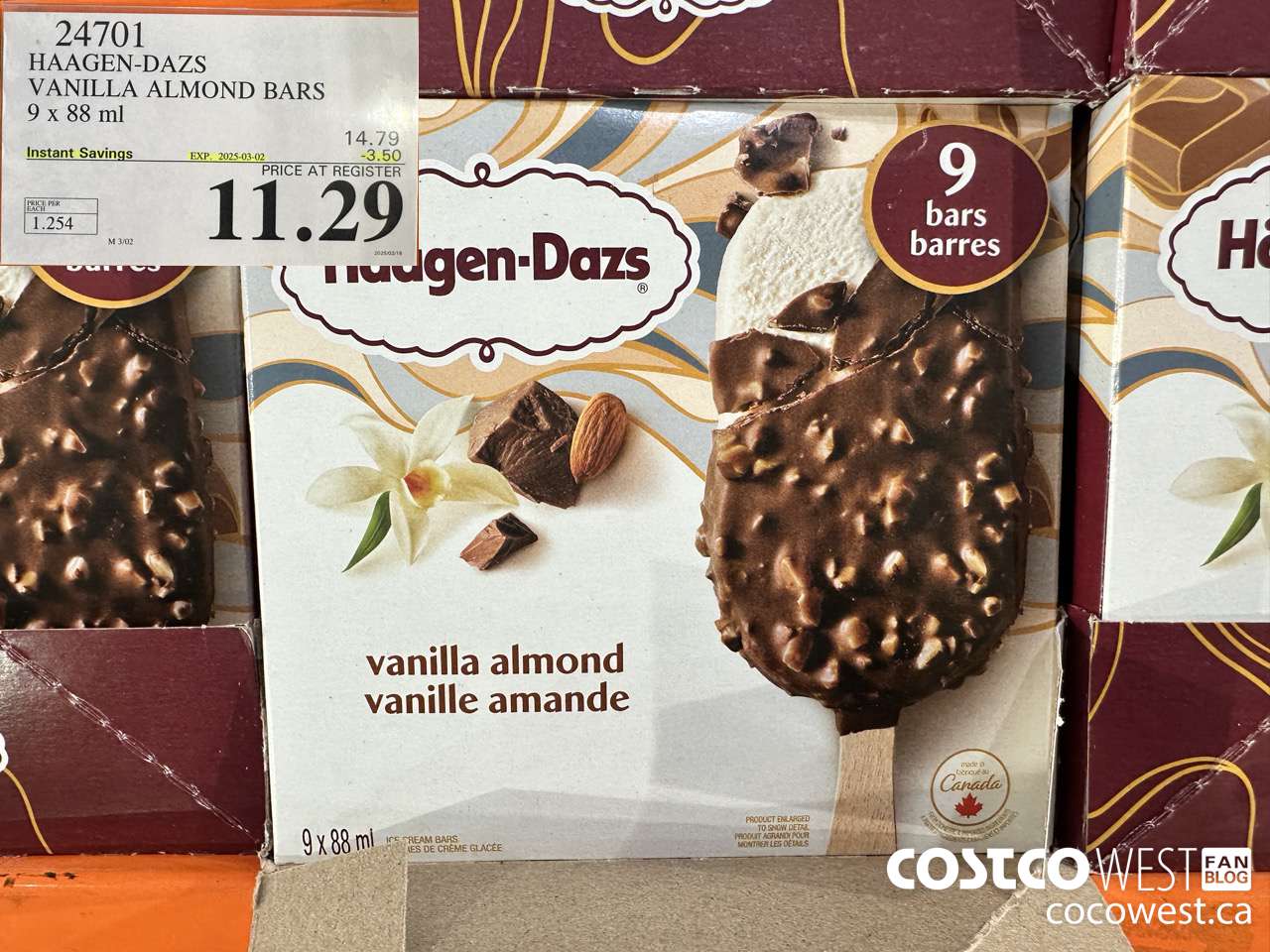 24701 HAAGEN-DAZS VANILLA ALMOND BARS 9 x 88 ml ($3.50 INSTANT SAVINGS EXPIRES ON 2025-03-02) $11.29