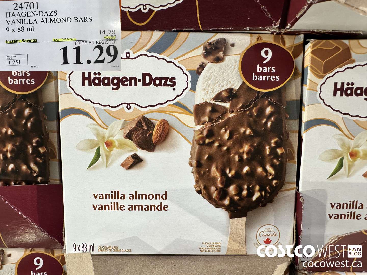 24701 HAAGEN-DAZS VANILLA ALMOND BARS 9 x 88 ml ($3.50 INSTANT SAVINGS EXPIRES ON 2025-03-02) $11.29