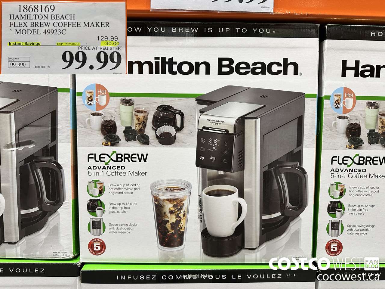 1868169 HAMILTON BEACH FLEX BREW COFFEE MAKER MODEL 49923C ($30.00 INSTANT SAVINGS EXPIRES ON 2025-02-16) $99.99