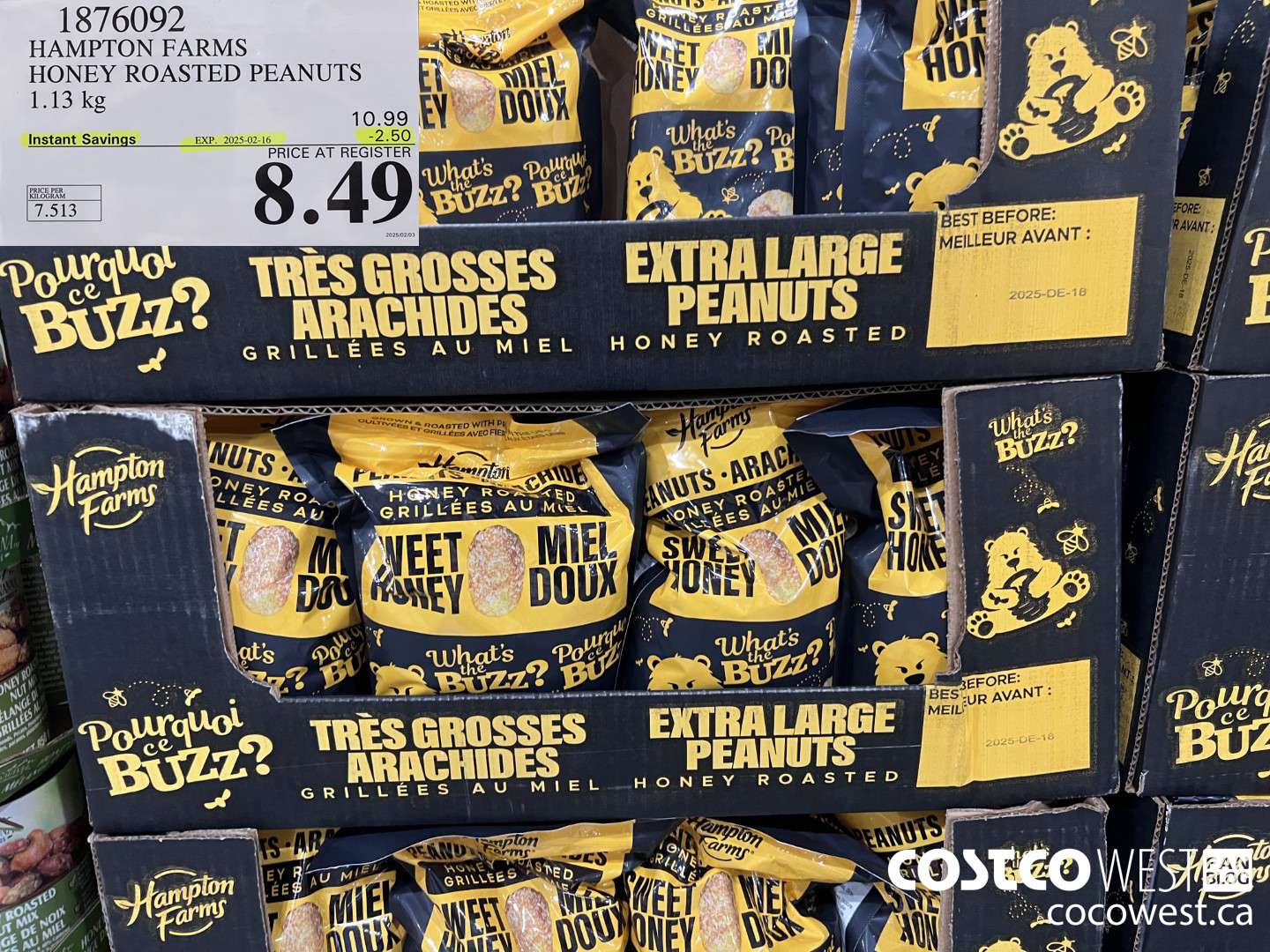 1876092 HAMPTON FARMS HONEY ROASTED PEANUTS 1.13KG ($2.50 INSTANT SAVINGS EXPIRES ON 2025-02-16) $8.49