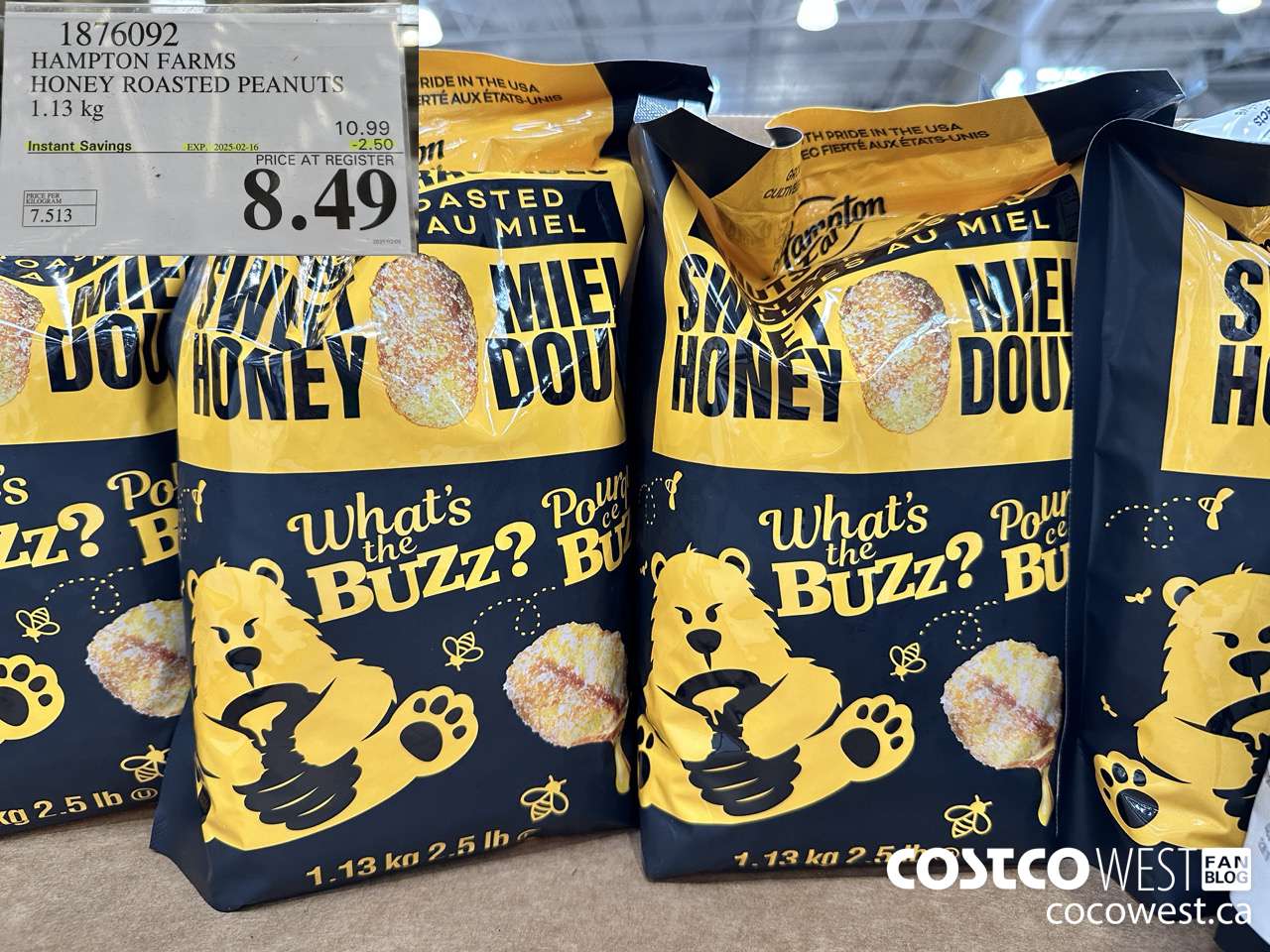 1876092 HAMPTON FARMS HONEY ROASTED PEANUTS 1.13KG ($2.50 INSTANT SAVINGS EXPIRES ON 2025-02-16) $8.49