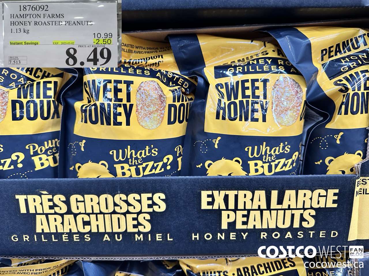 1876092 HAMPTON FARMS HONEY ROASTED PEANUTS 1.13KG ($2.50 INSTANT SAVINGS EXPIRES ON 2025-03-02) $8.49