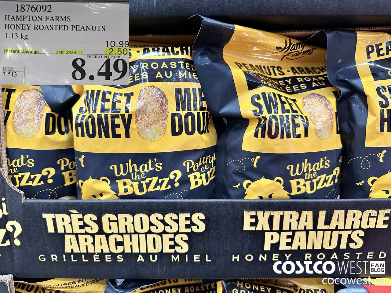 1876092 HAMPTON FARMS HONEY ROASTED PEANUTS 1.13KG ($2.50 INSTANT SAVINGS EXPIRES ON 2025-03-02) $8.49