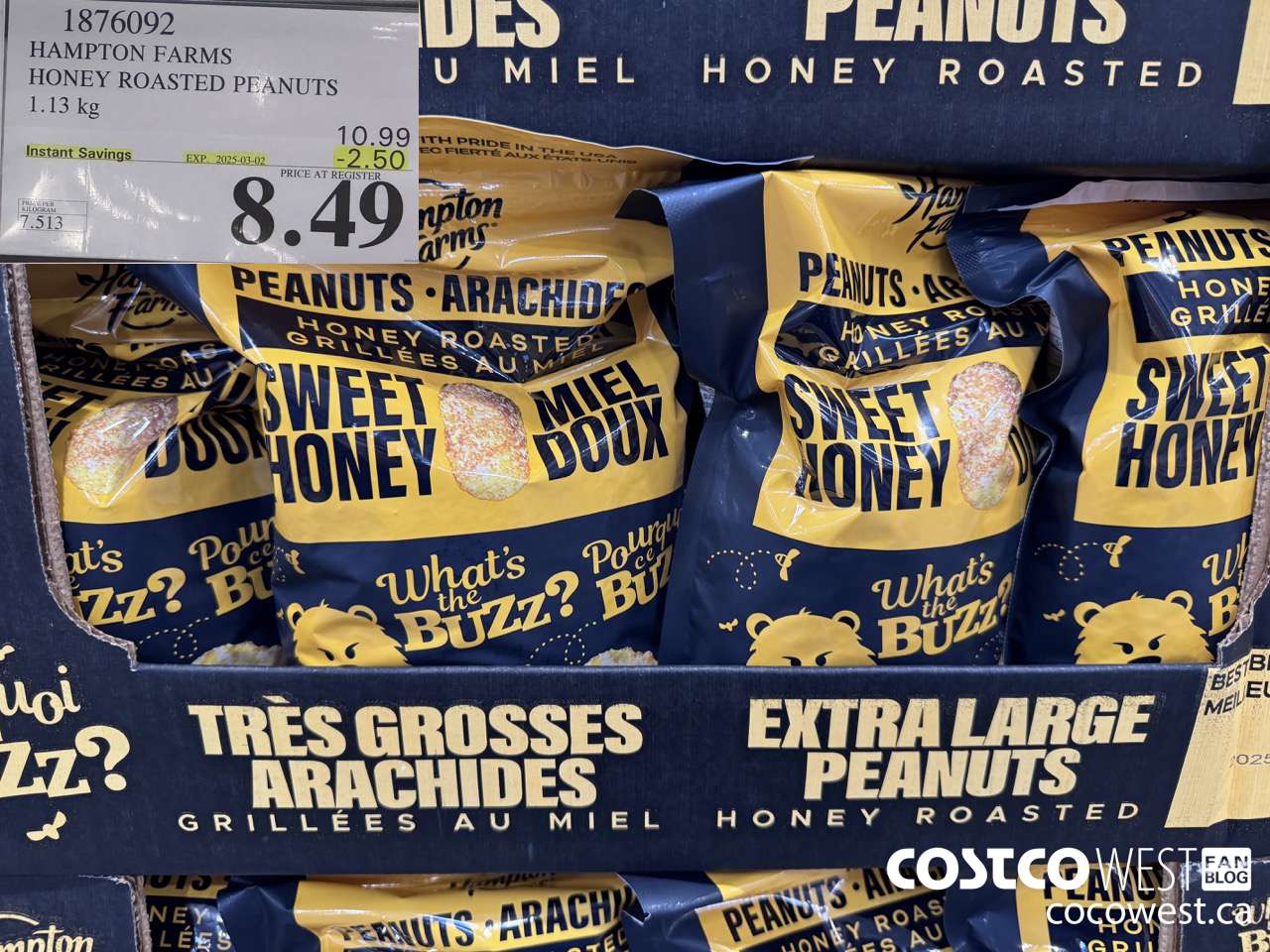 1876092 HAMPTON FARMS HONEY ROASTED PEANUTS 1.13KG ($2.50 INSTANT SAVINGS EXPIRES ON 2025-03-02) $8.49