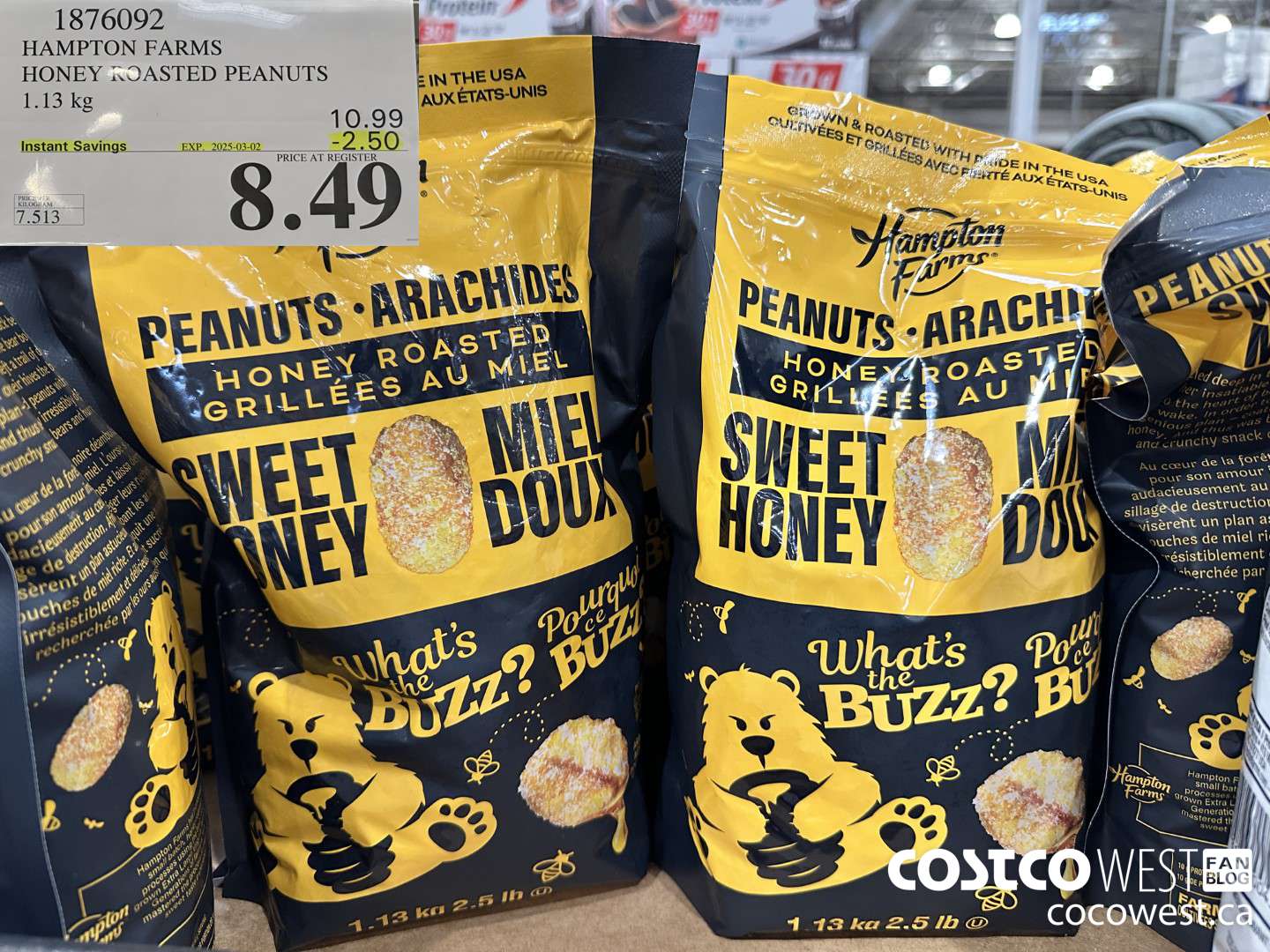 1876092 HAMPTON FARMS HONEY ROASTED PEANUTS 1.13KG ($2.50 INSTANT SAVINGS EXPIRES ON 2025-03-02) $8.49